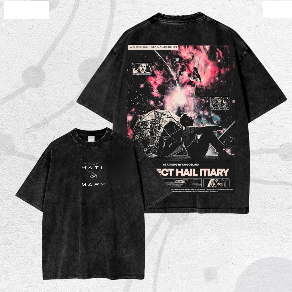 Washed Fan Gift Streetwear Project Hail Mary Tee 2 Sided